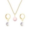 Gold Plated Premium Steel Rosaline Pink Crystal Pearl Pendant With White Patina Austria Globe Hoop Earrings Set