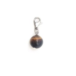 Premium Natural 10mm Round Tiger Eye Stone Stainless Steel Charm