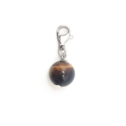 Premium Natural 10mm Round Tiger Eye Stone Stainless Steel Charm