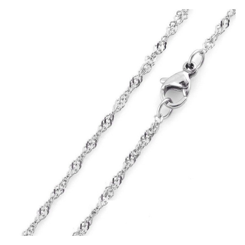 925 Sterling Silver Plated Water Wave Chain Necklace Made in Italy