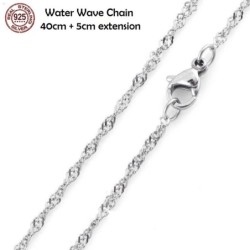 925 Sterling Silver Plated Water Wave Chain Necklace Made in Italy