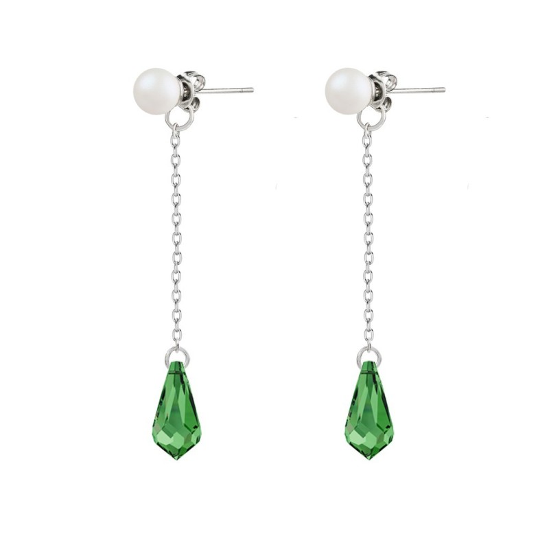 Exquisite Designer Steel Stud Crystal Pearl Pearlescent White Dangling Peridot Crystal Teardrop Earrings