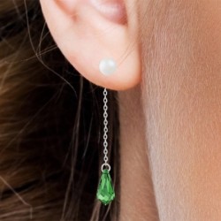 Exquisite Designer Steel Stud Crystal Pearl Pearlescent White Dangling Peridot Crystal Teardrop Earrings