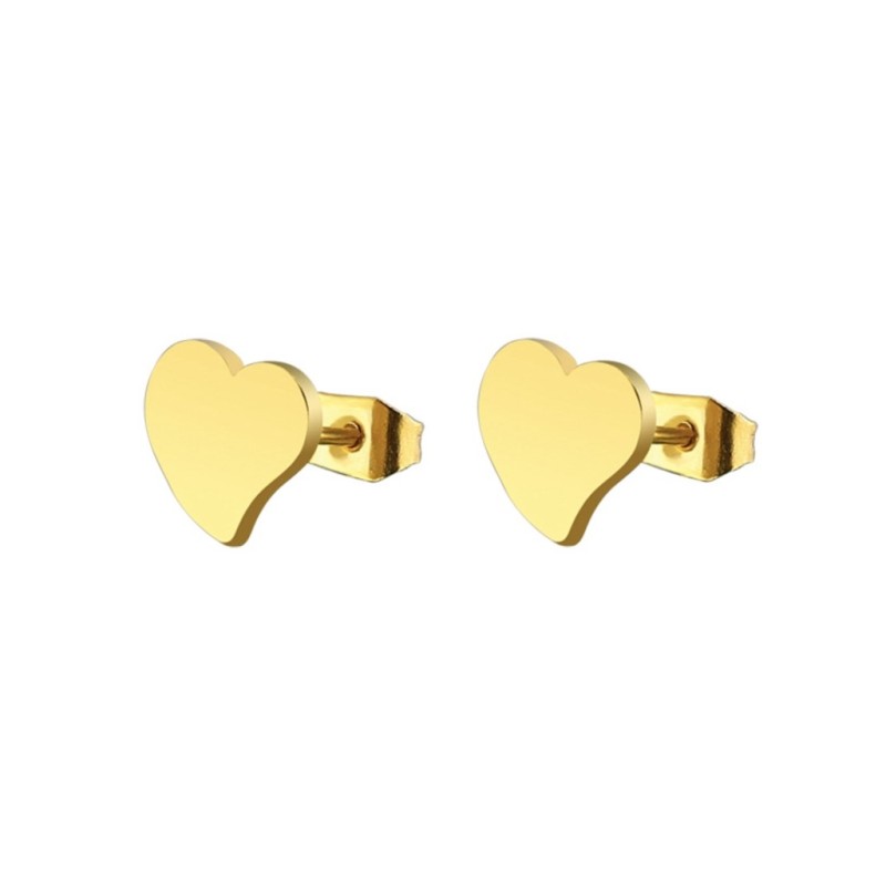 Unisex Stainless Steel Hypoallergenic Gold Fond Heart Stud Earrings