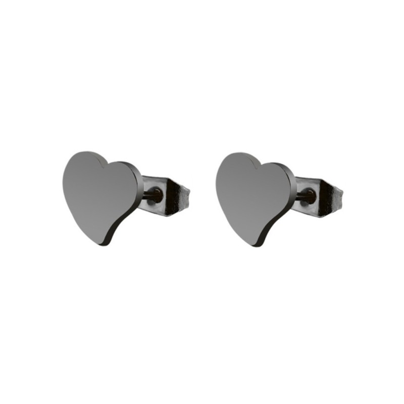 Unisex Stainless Steel Hypoallergenic Black Fond Heart Stud Earrings