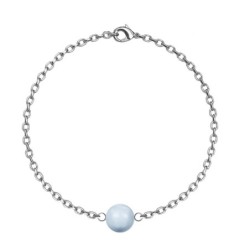 March Birthpearl Light Blue Crystal Pearl Classic Premium Steel Bracelet Embellished with Austrian Crystals