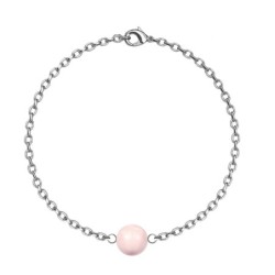 October Birthpearl Rosaline Pink Crystal Pearl Classic Premium Steel Bracelet Embellished with Austrian Crystals