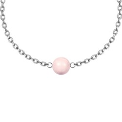 October Birthpearl Rosaline Pink Crystal Pearl Classic Premium Steel Bracelet Embellished with Austrian Crystals