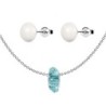 Light Turquoise Fortune Bead Premium Steel Necklace With Stud Earrings Set Embellished with Austrian Crystals