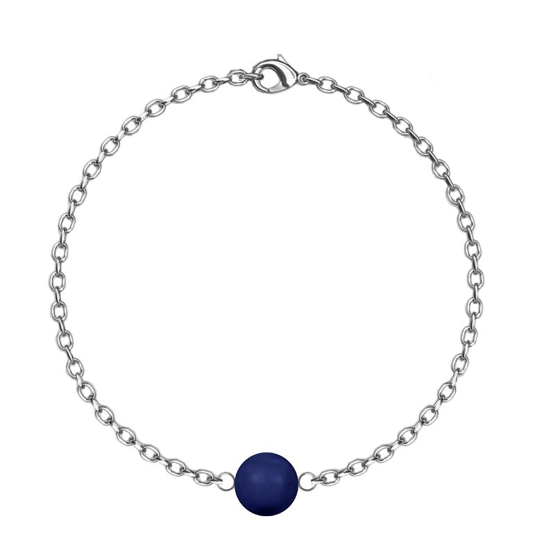 September Birthpearl Dark Lapis Crystal Pearl Classic Premium Steel Bracelet Embellished with Austrian Crystals