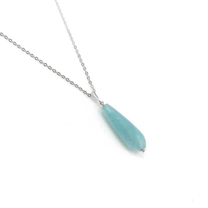 Premium Natural Blue Amazonite Teardrop Pendant Necklace