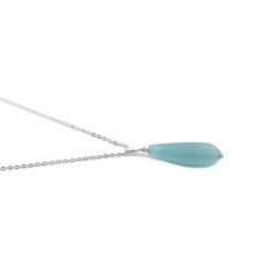 Premium Natural Blue Amazonite Teardrop Pendant Necklace