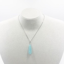 Premium Natural Blue Amazonite Teardrop Pendant Necklace