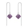 February Birthstone Amethyst Princess Cut Premium Austrian Crystal 18K White Gold Plated Thread Dangling Earrings