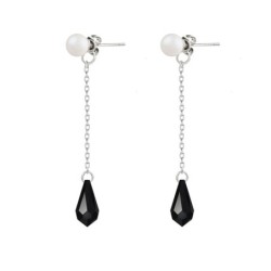 Exquisite Designer Steel Stud Crystal Pearl Pearlescent White Dangling Jet Crystal Teardrop Earrings