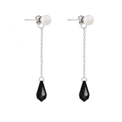 Exquisite Designer Steel Stud Crystal Pearl Pearlescent White Dangling Jet Crystal Teardrop Earrings