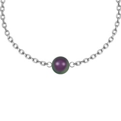 February Birthpearl Iridescent Purple Pearl Classic Premium Steel Bracelet Embellished with Austrian Crystals