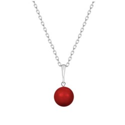 July Birthpearl Corel Red Crystal Pearl Simply Necklace Embellished with Premium Grade Austrian Crystal Pearl