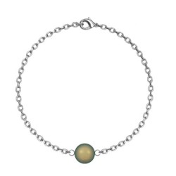 August Birthpearl Iridescent Green Pearl Classic Premium Steel Bracelet Embellished with Austrian Crystals