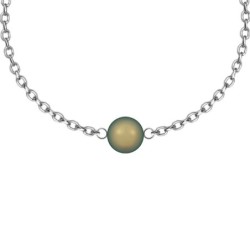 August Birthpearl Iridescent Green Pearl Classic Premium Steel Bracelet Embellished with Austrian Crystals