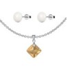 November Birthstone Topaz Princess Cut Crystal Pendant With White Cabochon 10mm Crystal Pearls Stud Earrings Set