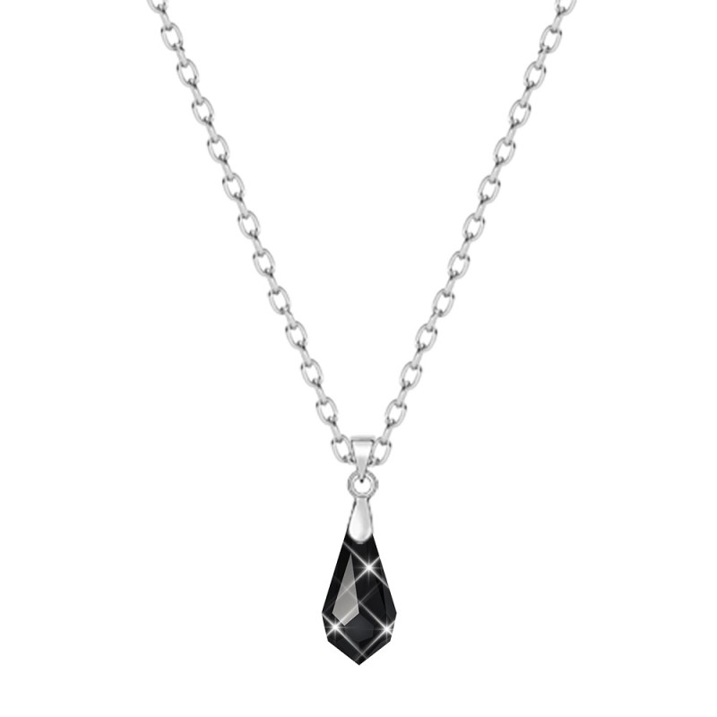 Jet Black Crystal Teardrop Pendant Necklace Embellished with Premium Grade Austrian Crystal