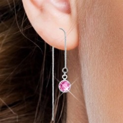 White Gold Plated Rose Pink Crystal Thread Dangling Earring Embellished with Austrian Crystals