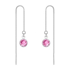 White Gold Plated Rose Pink Crystal Thread Dangling Earring Embellished with Austrian Crystals