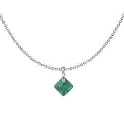 May Birthstone Emerald Princess Cut Crystal Pendant Necklace Embellished With Premium Grade Austrian Crystal