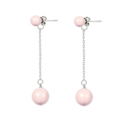 Exquisite Designer Steel Stud Crystal Pearl Rosaline Pink Dangling Earrings Embellished with Austrian Crystals