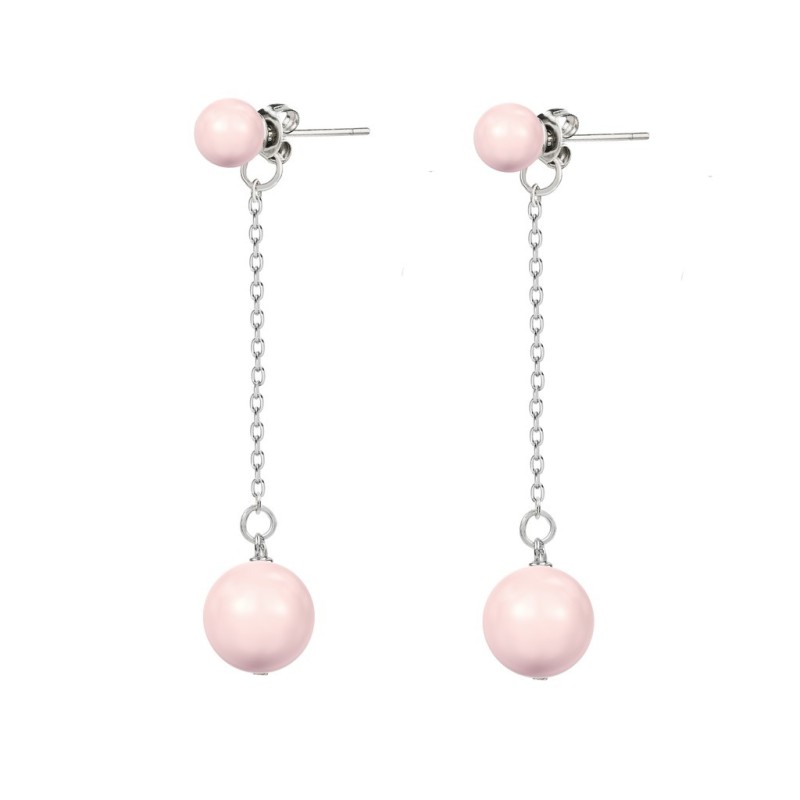 Exquisite Designer Steel Stud Crystal Pearl Rosaline Pink Dangling Earrings Embellished with Austrian Crystals