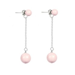 Exquisite Designer Steel Stud Crystal Pearl Rosaline Pink Dangling Earrings Embellished with Austrian Crystals