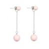 Exquisite Designer Steel Stud Crystal Pearl Rosaline Pink Dangling Earrings Embellished with Austrian Crystals