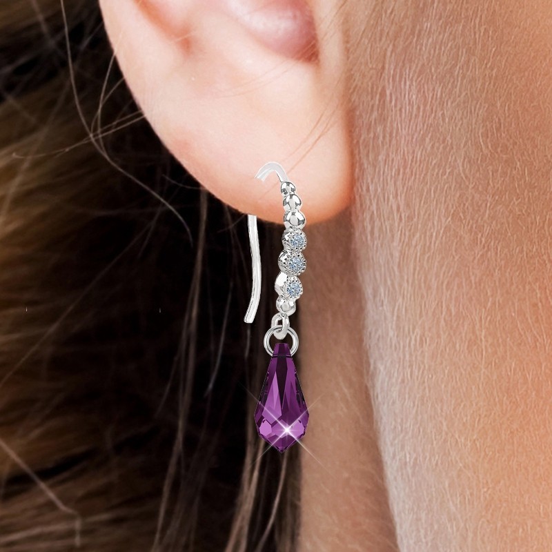 Limited Edition Premium Luxurious Amethyst Crystal Teardrop Earrings Embellished with Austrian Crystals