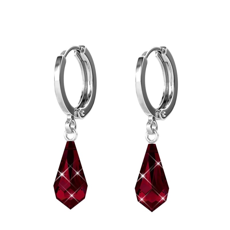 Siam Red Crystal Teardrop Hoop Earring Embellished with Austrian Crystals