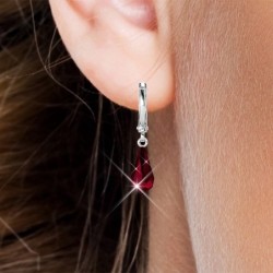 Siam Red Crystal Teardrop Hoop Earring Embellished with Austrian Crystals