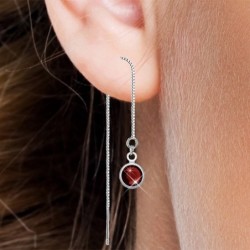 White Gold Plated Ruby Crystal Thread Dangling Earring Embellished with Austrian Crystals