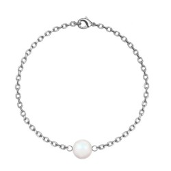 April Birthpearl Pearlescent White Pearl Classic Premium Steel Bracelet Embellished with Austrian Crystals