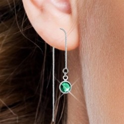 White Gold Plated Emerald Crystal Thread Dangling Earring Embellished with Austrian Crystals