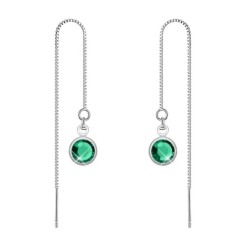 White Gold Plated Emerald Crystal Thread Dangling Earring Embellished with Austrian Crystals