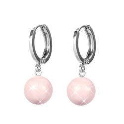 Rosaline Pink 8mm Crystal Pearl 18K White Gold Plated Hoop Earrings Embellished with Austrian Crystal Pearls