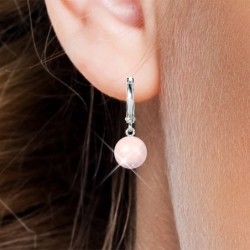 Rosaline Pink 8mm Crystal Pearl 18K White Gold Plated Hoop Earrings Embellished with Austrian Crystal Pearls