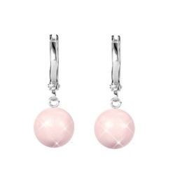 Rosaline Pink 8mm Crystal Pearl 18K White Gold Plated Hoop Earrings Embellished with Austrian Crystal Pearls