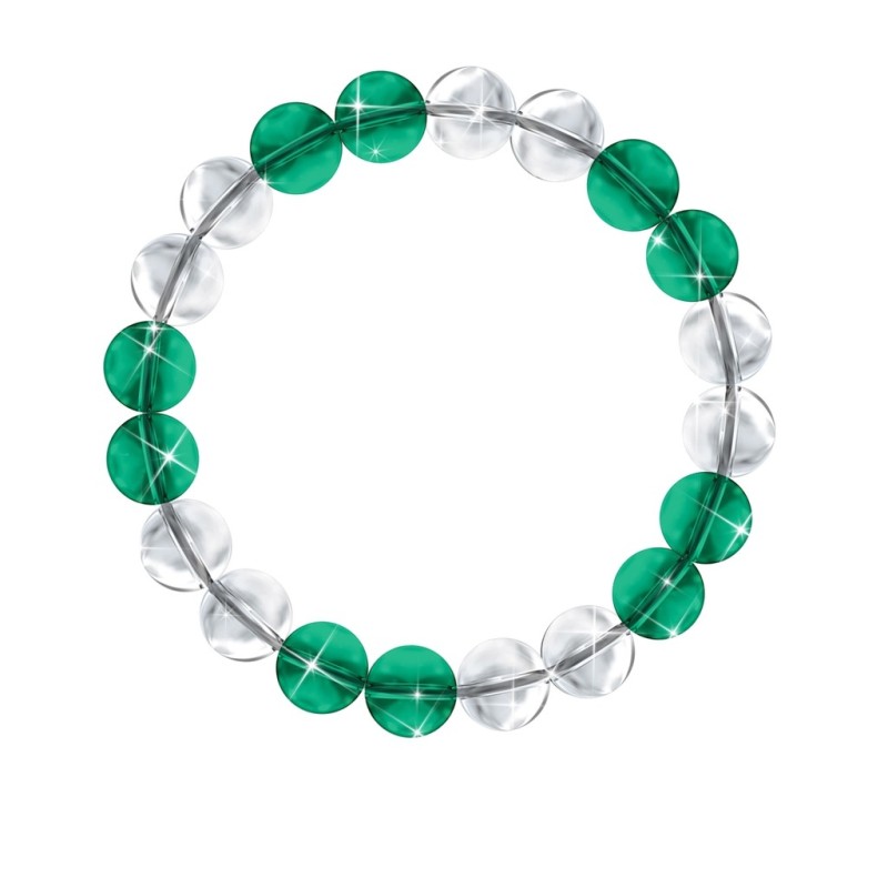 10mm Emerald And Crystal Clear Men`s Elastic Bracelet Embellished with Austrian Crystals