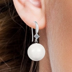 Limited Edition Glamorous 14mm Large Crystal White Pearl Earrings Embellished with Austrian Crystals