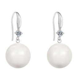 Limited Edition Glamorous 14mm Large Crystal White Pearl Earrings Embellished with Austrian Crystals