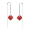 July Birthstone Light Siam Princess Cut Premium Austrian Crystal 18K White Gold Plated Thread Dangling Earrings