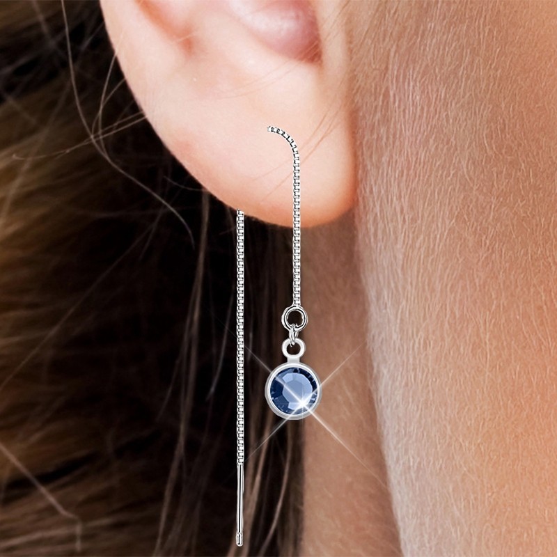 White Gold Plated Sapphire Crystal Thread Dangling Earring Embellished with Austrian Crystals