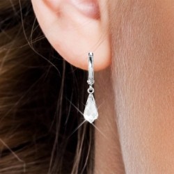 Clear Crystal Teardrop Hoop Earring Embellished with Austrian Crystals