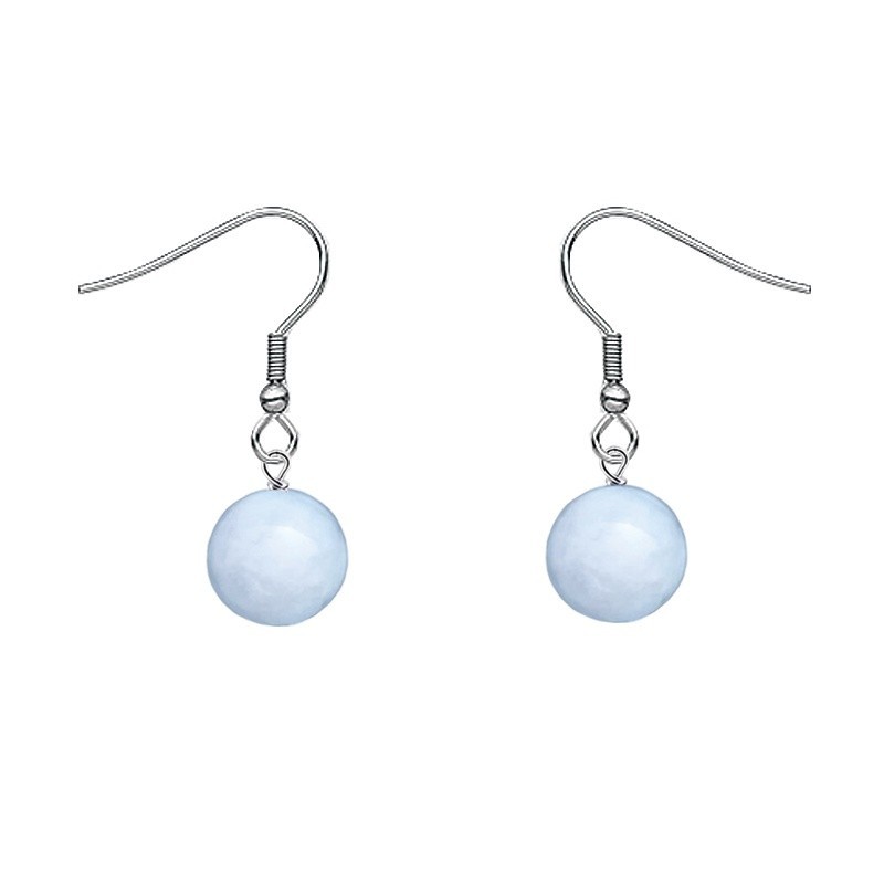 Premium Stainless Steel Natural 12mm Aquamarine Globe Classic Hook Hypoallergenic Earrings